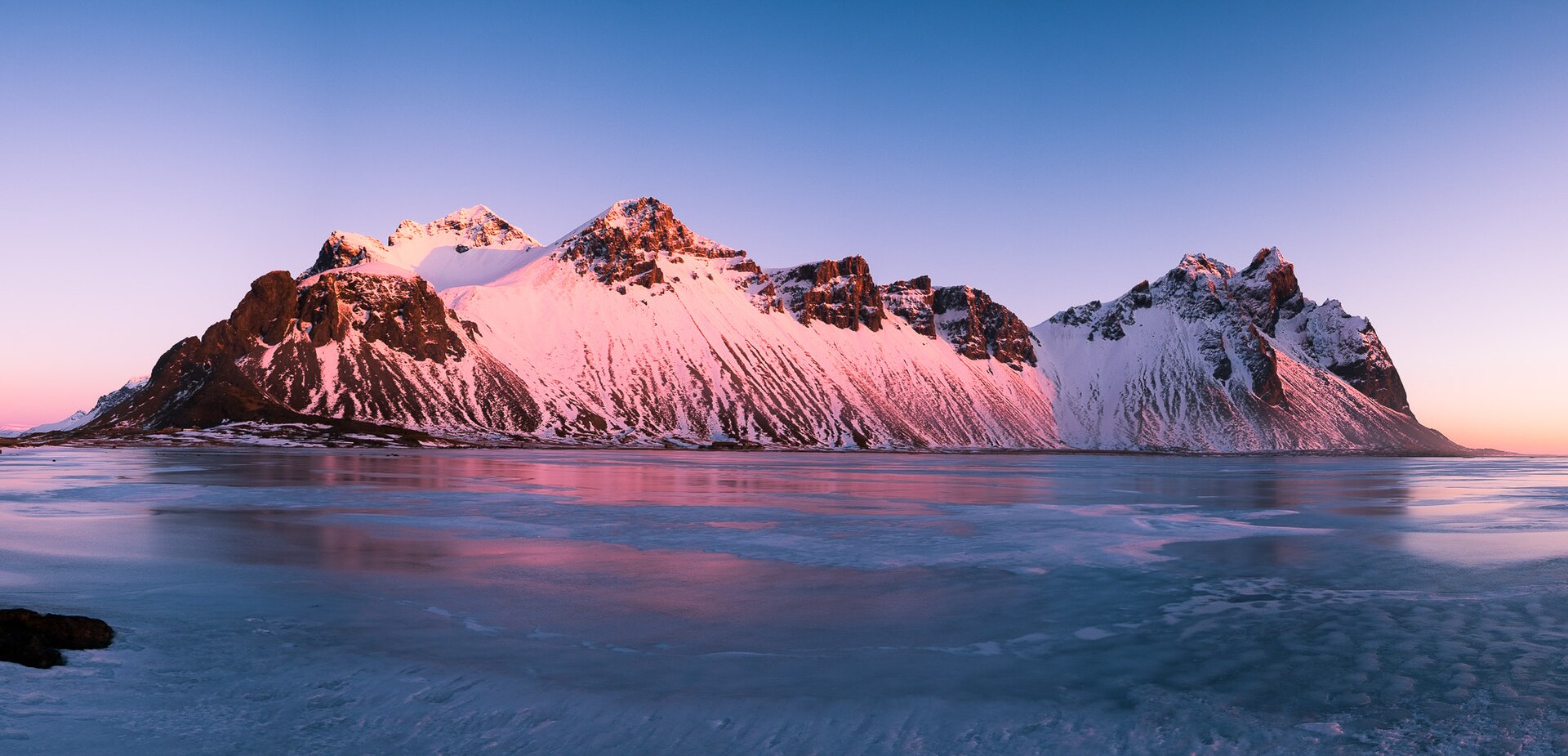 Vesturhorn mountains in Iceland at sunrise