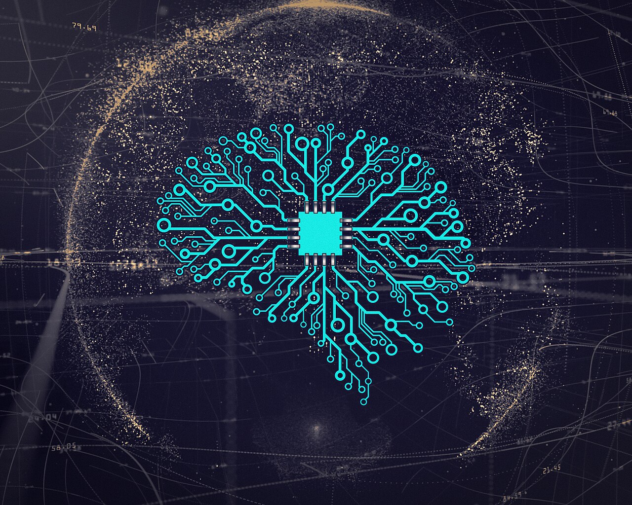 Abstract visualization of an artificial neural network on a chip