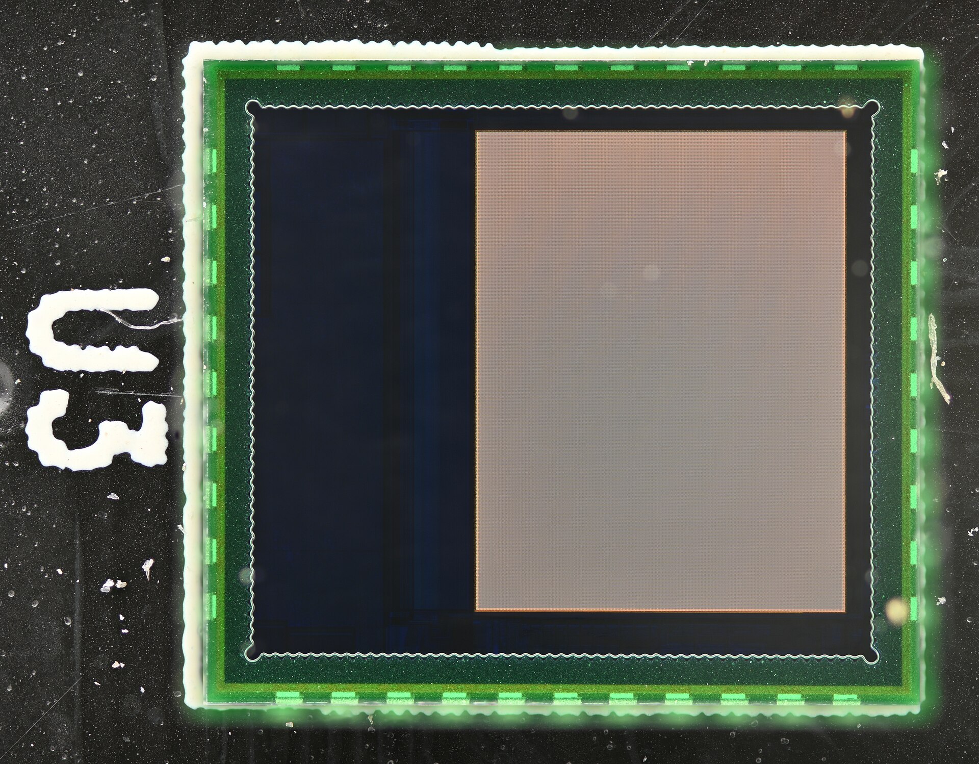 Close-up of a CMOS image sensor chip-scale package