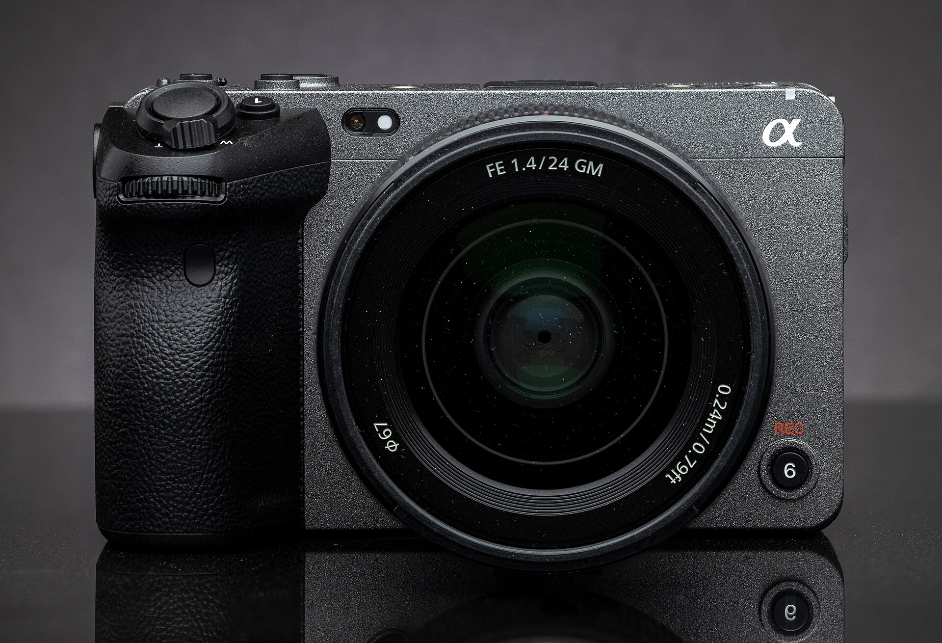 A Sony FX3 full-frame mirrorless camera with a prime lens, front view
