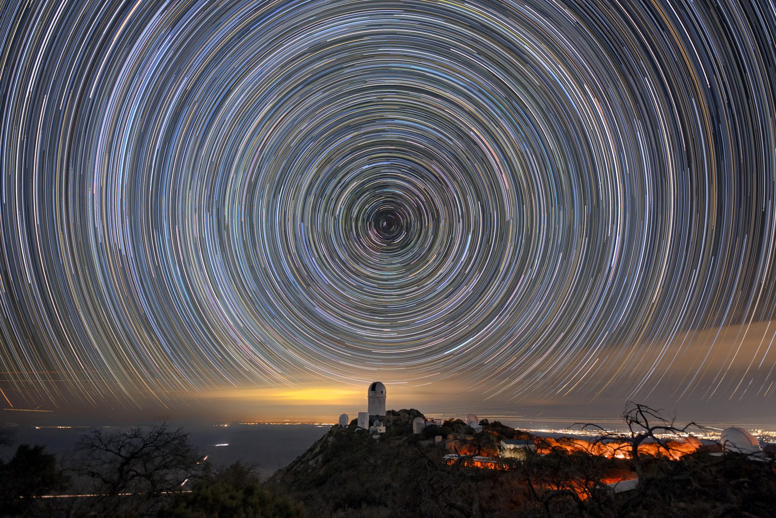 Star trails circling above the Kitt Peak National Observatory